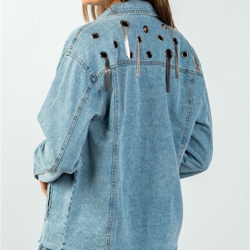 GROMMET & FRINGE DENIM JACKET - Picture 2 of 4